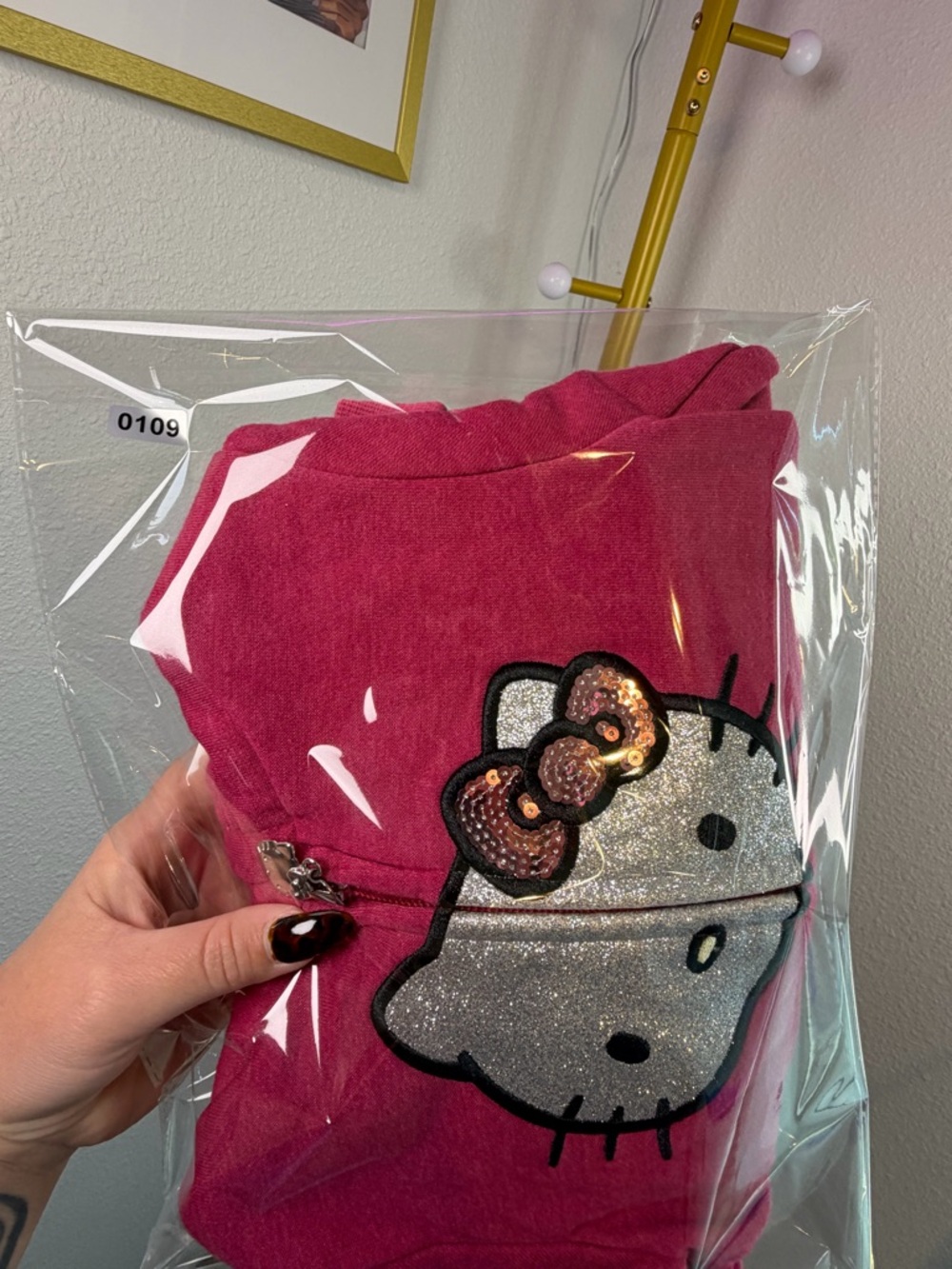 Girls Hello Kitty Hot Pink Glitter Face Full Zip Hoodie 3T - Picture 7 of 7